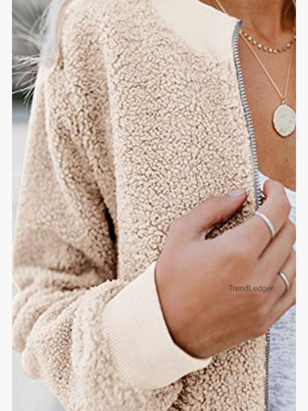Fleece Bomber Jacket Faux Sherpa Casual Long Sleeve Zip Up Loose Fit Winter Coat - Picture 5 of 7